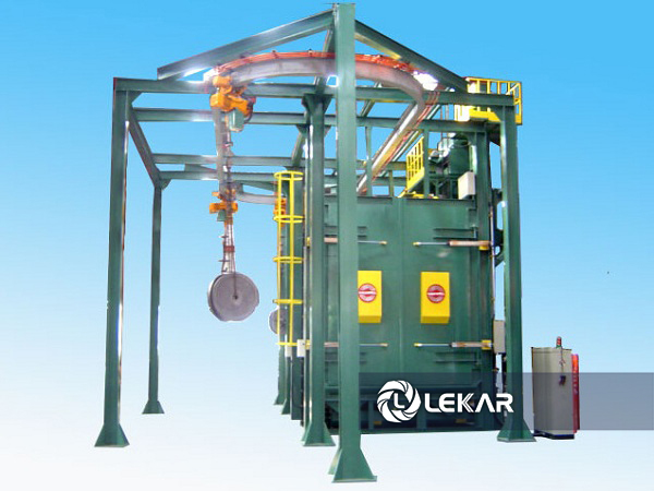 máy phun bi làm sạch móc treo kép