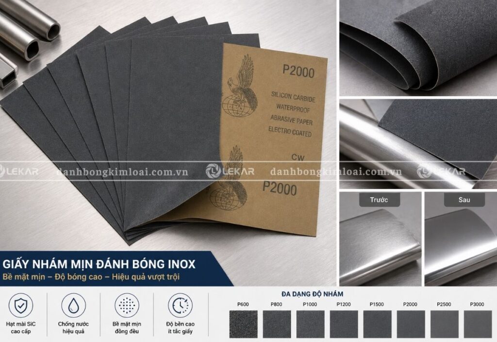 Đánh bóng inox bằng giấy nhám mịn
