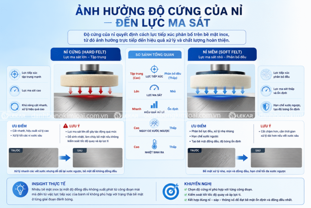 Độ cứng nỉ đánh bóng ảnh hưởng như thế nào đến hiệu quả trong sản xuất?