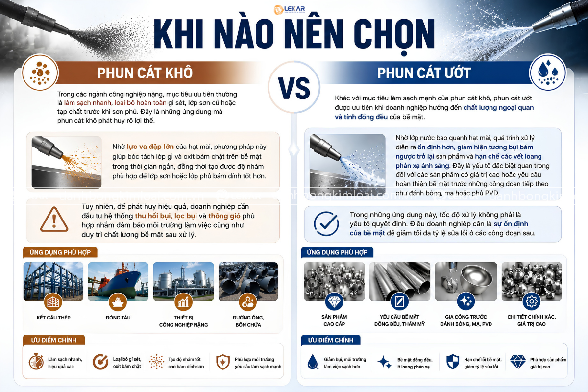 Phun cát ướt và phun cát khô: khi nào chọn để giảm bụi và tăng thẩm mỹ