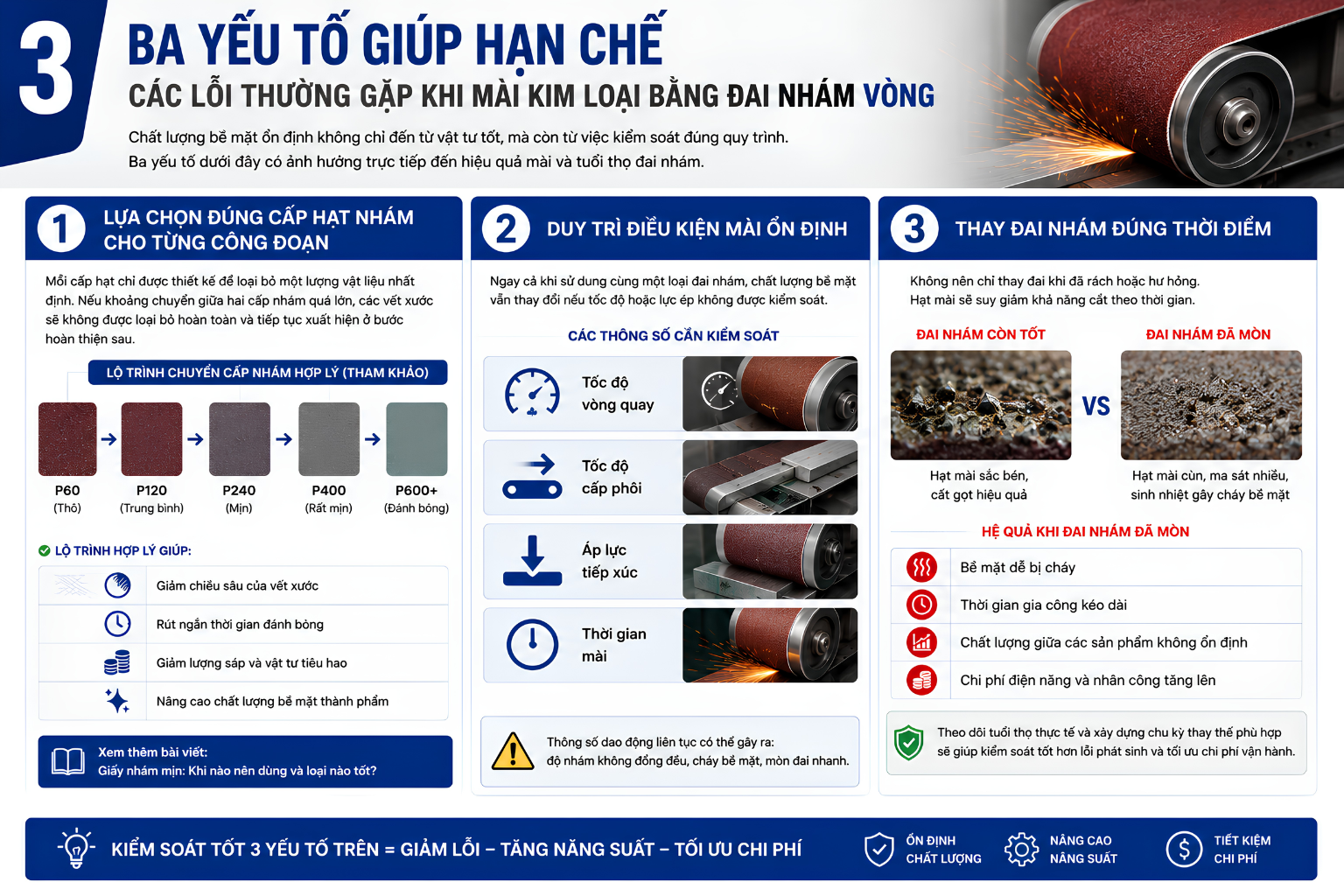 Các lỗi thường gặp khi mài kim loại bằng đai nhám vòng